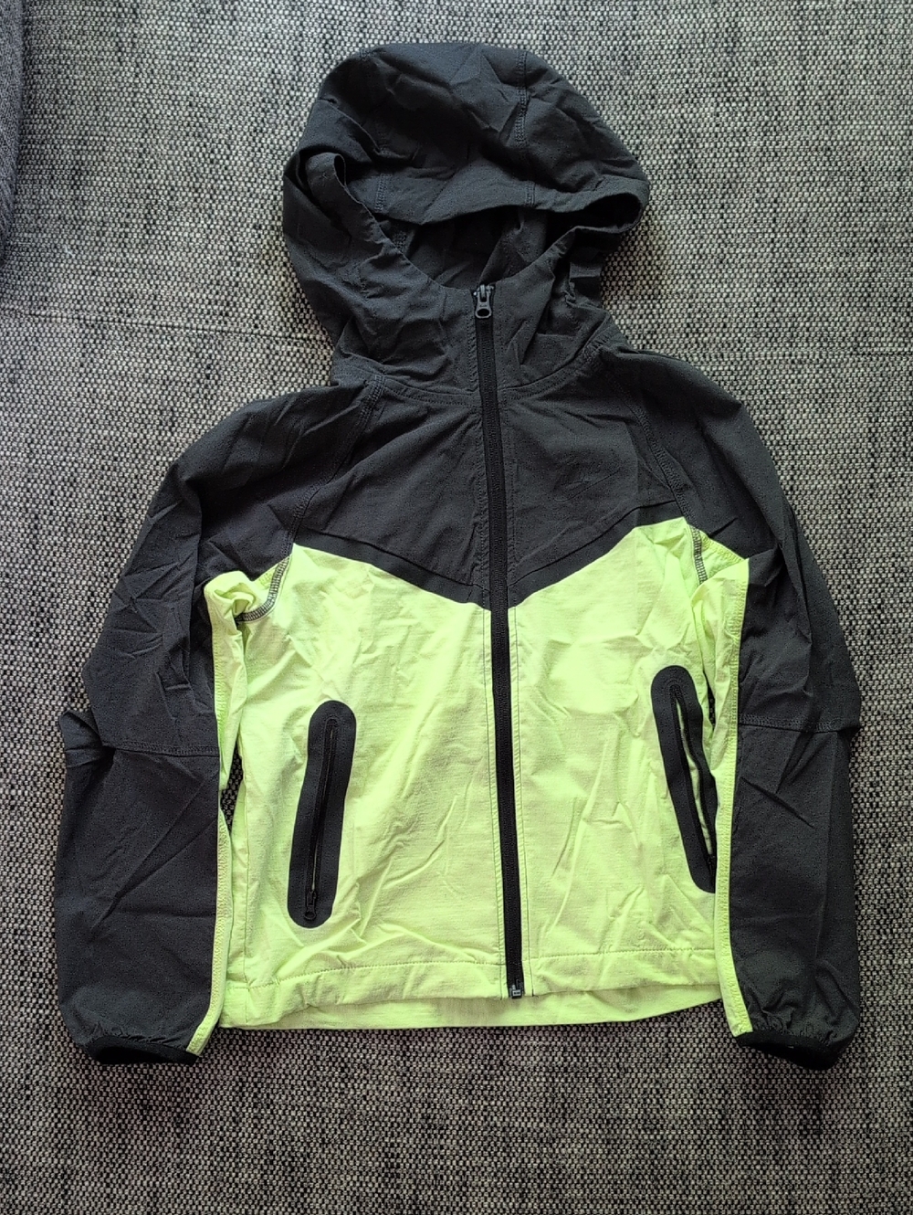 Nike Kids Hooded Rain Jacket in Black and Neon Yellow